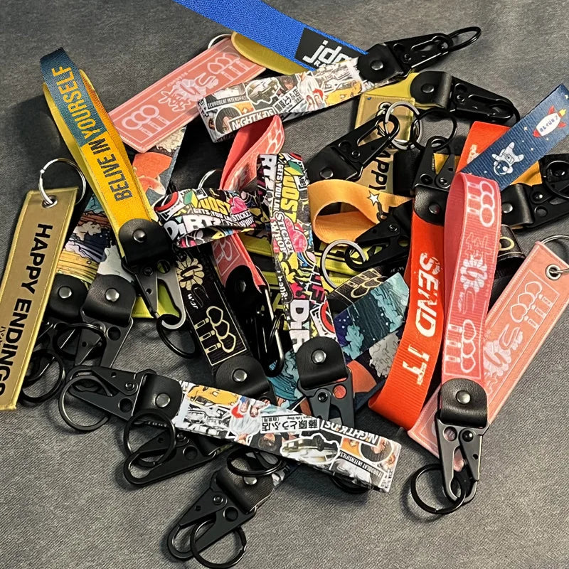 Nylon Key Strap Embroidery Lanyard | JDM Racing Car Keychain