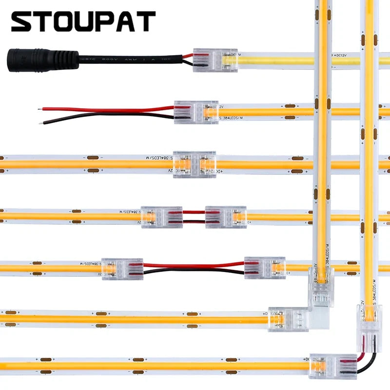 LED Strip Connectors and Fixing Clips Kit | 2-Pin COB Corner Connectors for Tape Lights