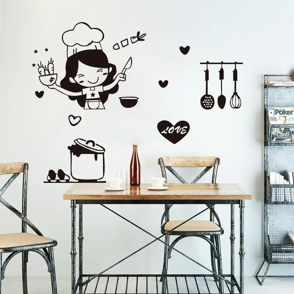 Happy Girl Chef Loves Cooking Wall Sticker | Kitchen and Dining Room Decor