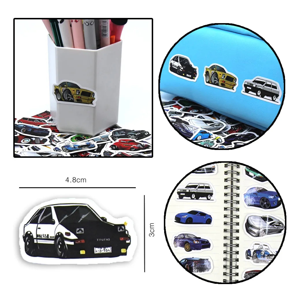 Retrofit Racing Car Graffiti Stickers | Waterproof Decal Set for Laptop, Guitar, Luggage, Bike, Skateboard