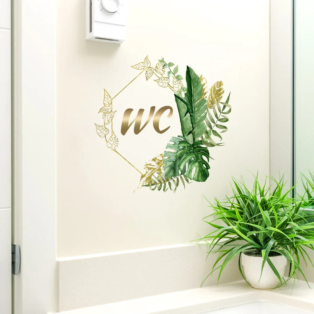 Green Plants WC Wall Sticker | Waterproof Vinyl Bathroom Decoration