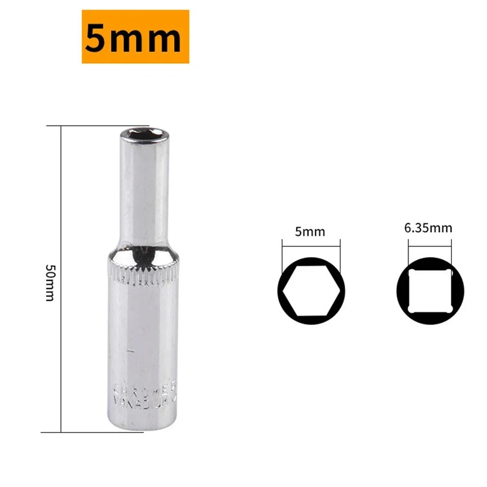 1/4 Hex Drive Deep Socket Adapter Set | Chrome Vanadium Steel Impact Socket Wrench