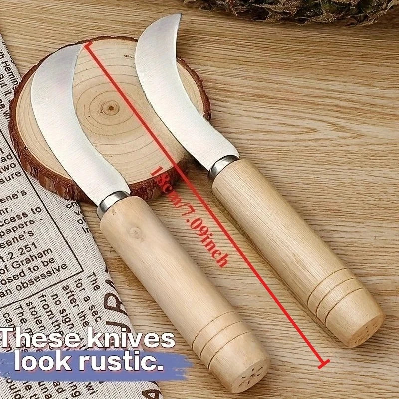 Curved Stainless Steel Weeding Tool with Wooden Handle | 2-in-1 Garden Tool for Outdoor Yard Use