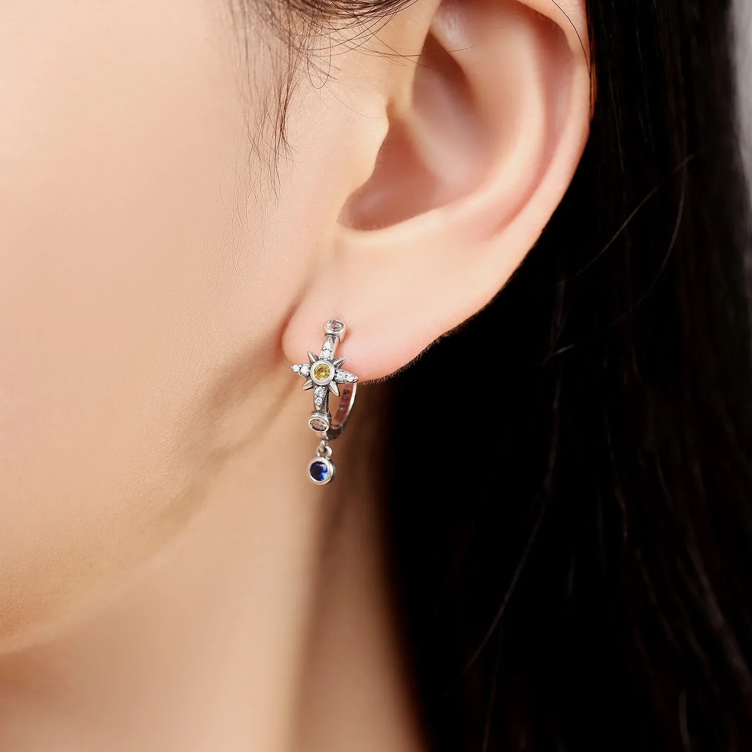 925 Sterling Silver Star Moon Hoop Earrings | Fine Jewelry Gift for Women