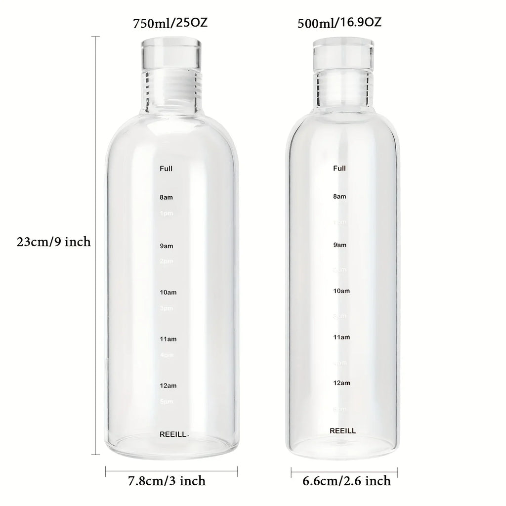 500/750ml Transparent Plastic Water Bottle with Time Marker | Leakproof Large Capacity Sport Drinkware
