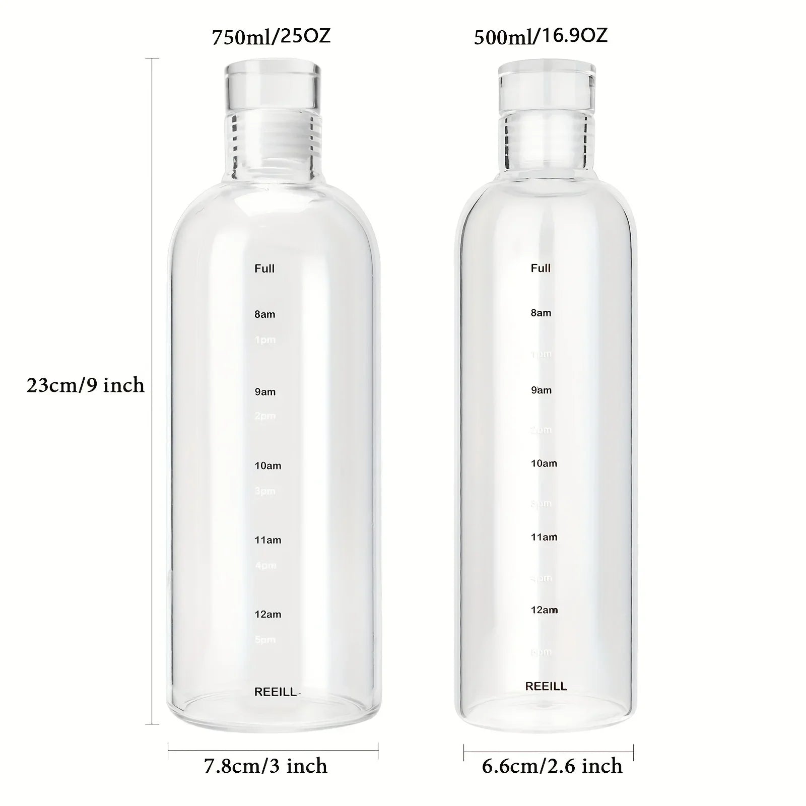 500/750ml Transparent Plastic Water Bottle with Time Marker | Leakproof Large Capacity Sport Drinkware