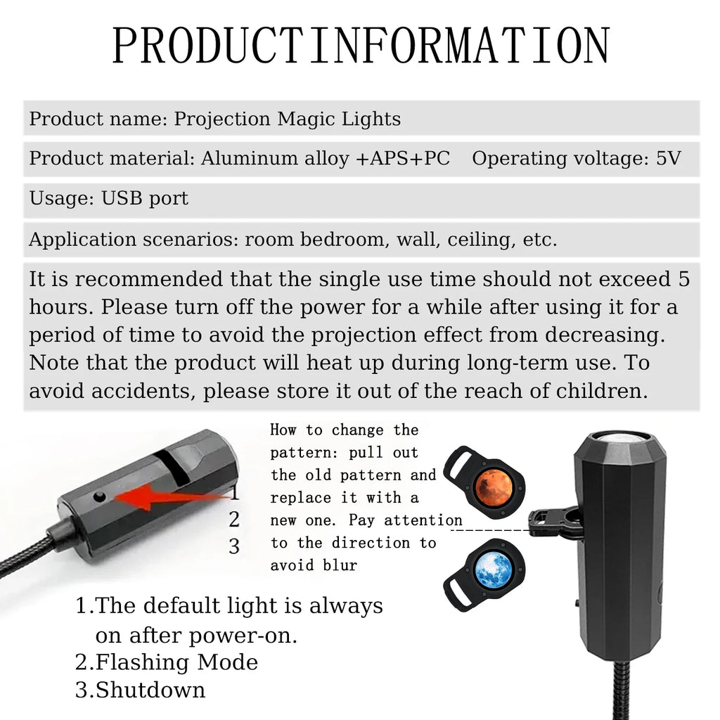 Moon Projection Lamp | Romantic USB Night Light for Bedroom Atmosphere