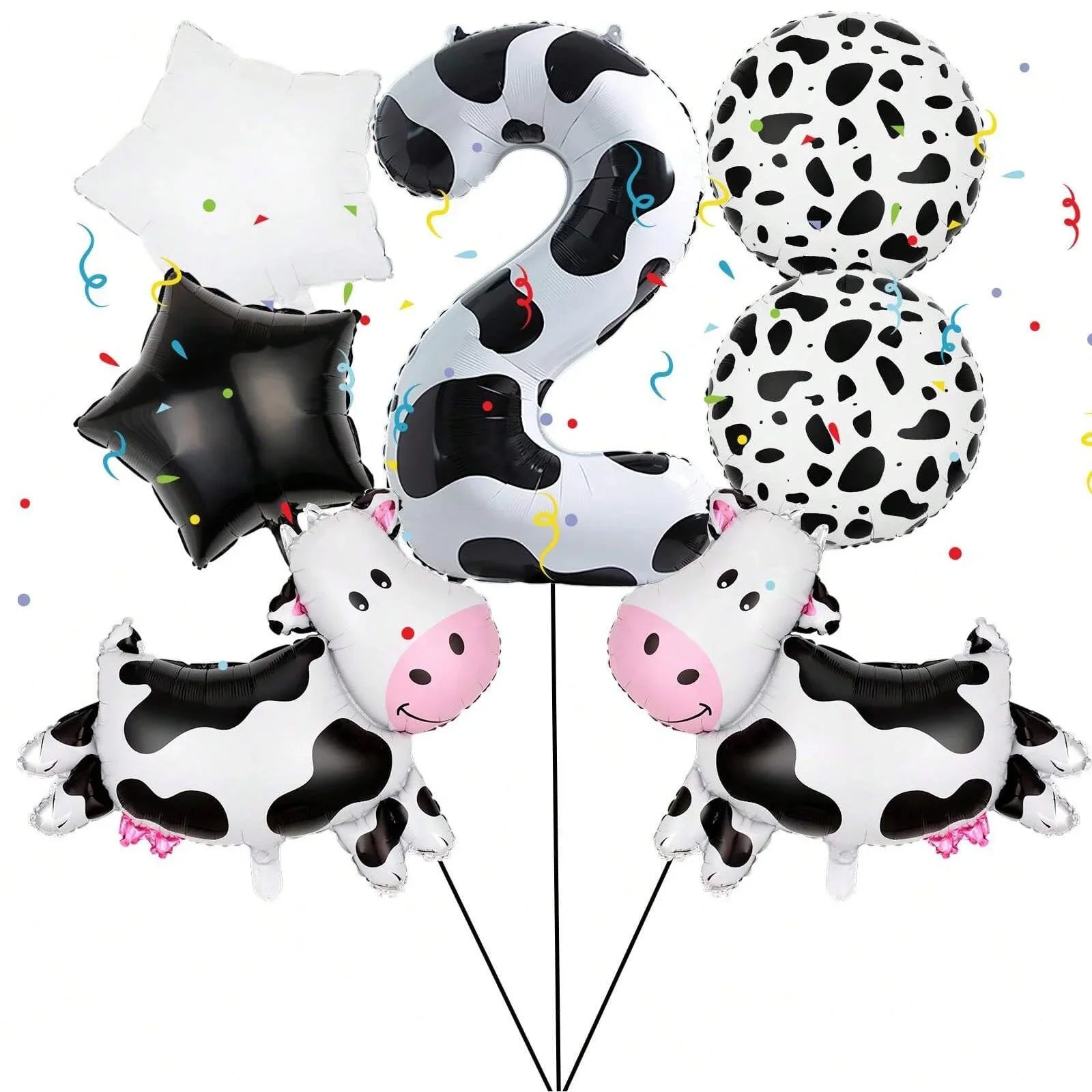 7pcs Big Cow Balloon Set 40 inch Black White Number 0-9 Foil Balloons | Farm Animal Birthday Party Decor