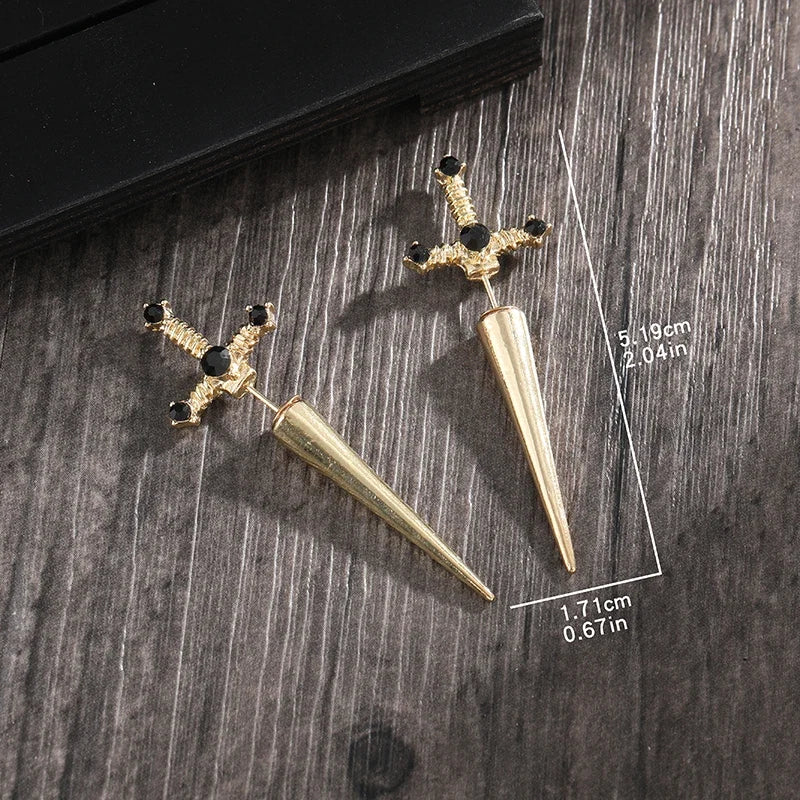 Gothic Sword Earrings | Vintage Crystal Dagger Ear Jacket for Women