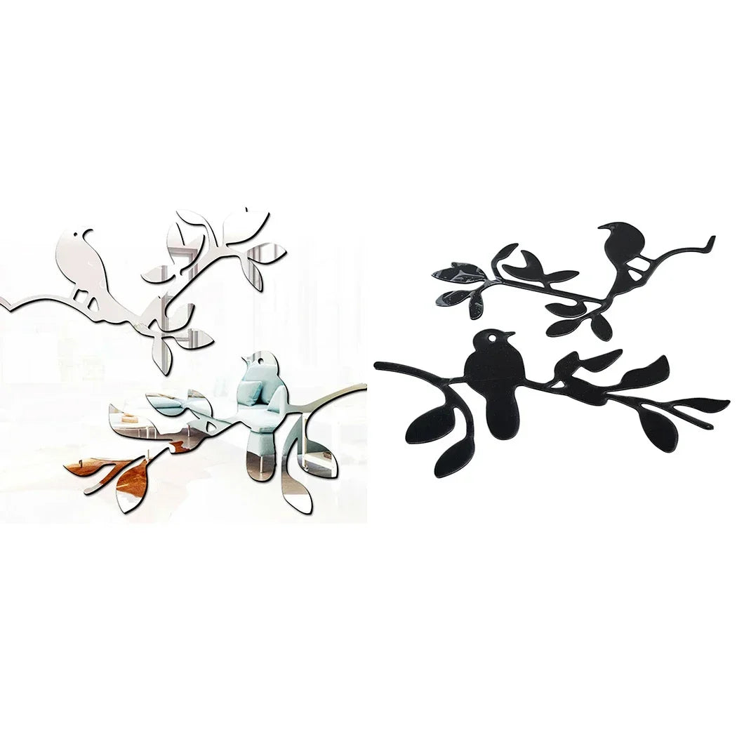 3D Mirror Birds Branch Wall Stickers | Removable Decorative Wall Art for Home