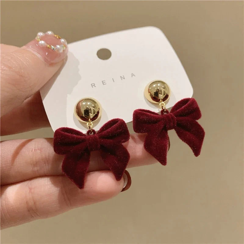 Vintage Black Flocking Bowknot Earrings | Geometric Drop Earrings for Women