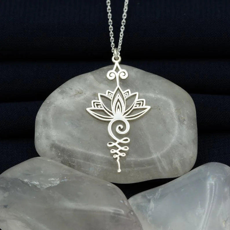 Stainless Steel Unalome Pendant Necklace | Yoga Jewelry with Lotus Flower