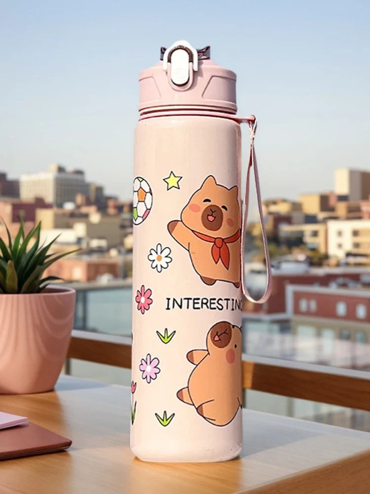 700ml Capybara Cute Water Cup with Straw & Handle | Large Capacity Sports Water Bottle