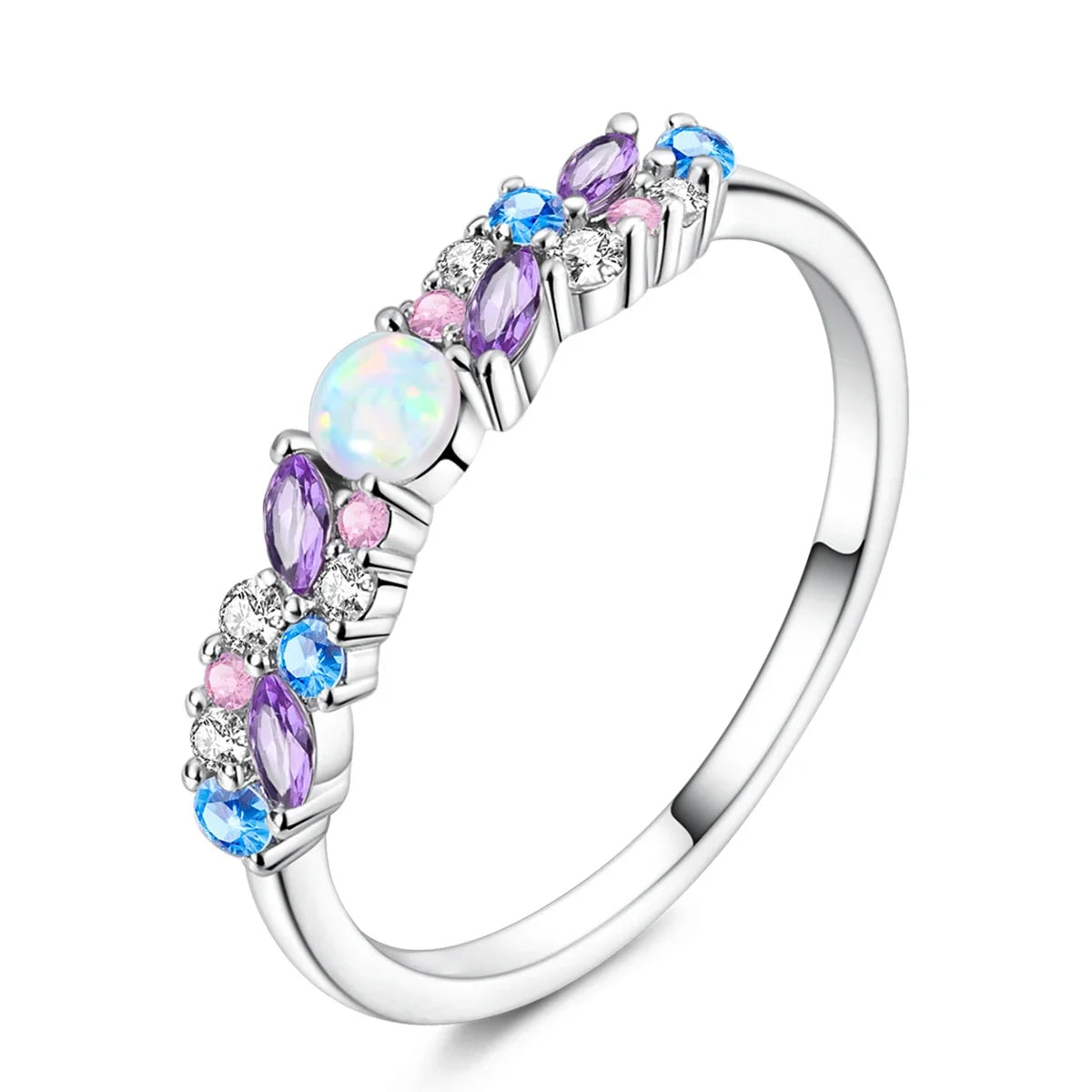 925 Sterling Silver Heart Ring with Cubic Zircon | Geometric Wedding Band for Women