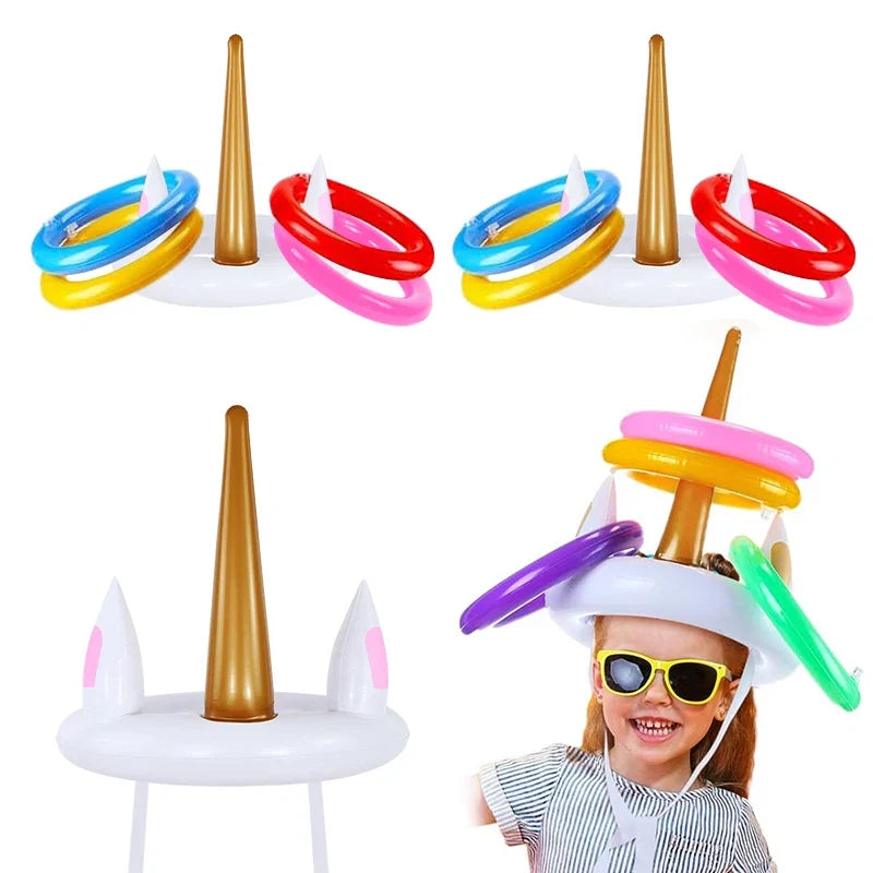 Unicorn Inflatable Ring Toss Game | Kids Birthday Party Beach Pool Toy