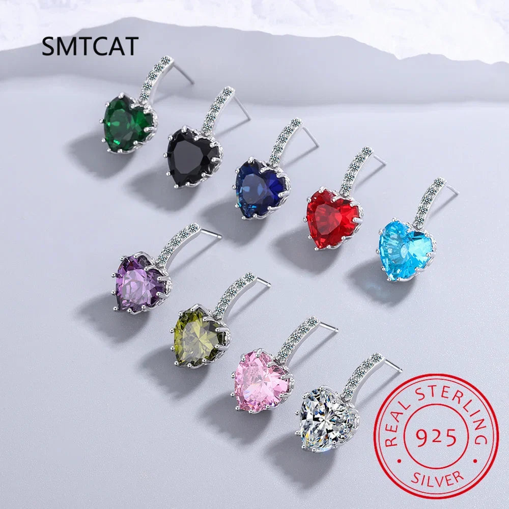 Natural Garnet Red Ruby Heart Stud Earrings | 925 Sterling Silver Jewelry for Women