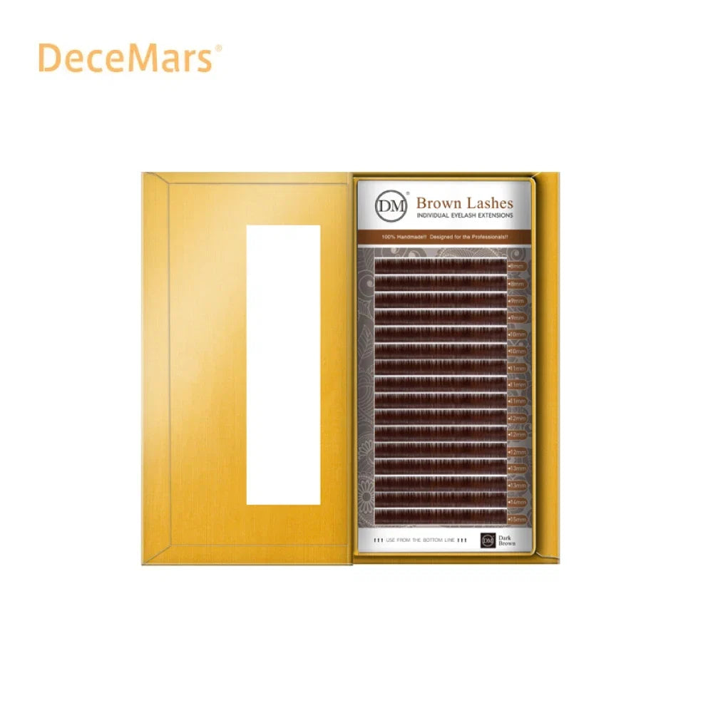 DeceMars Dark Brown Eyelash Extension JBCD Curl Mix Length | Auburn Individual Lashes for Salon
