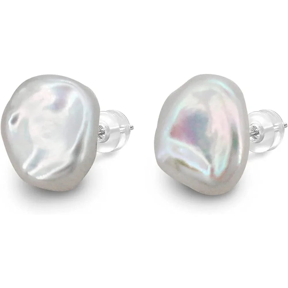 Dainashi 7-8mm Baroque Freshwater Pearl Earrings | S925 Sterling Silver Keshi Pearl Stud Earrings for Women