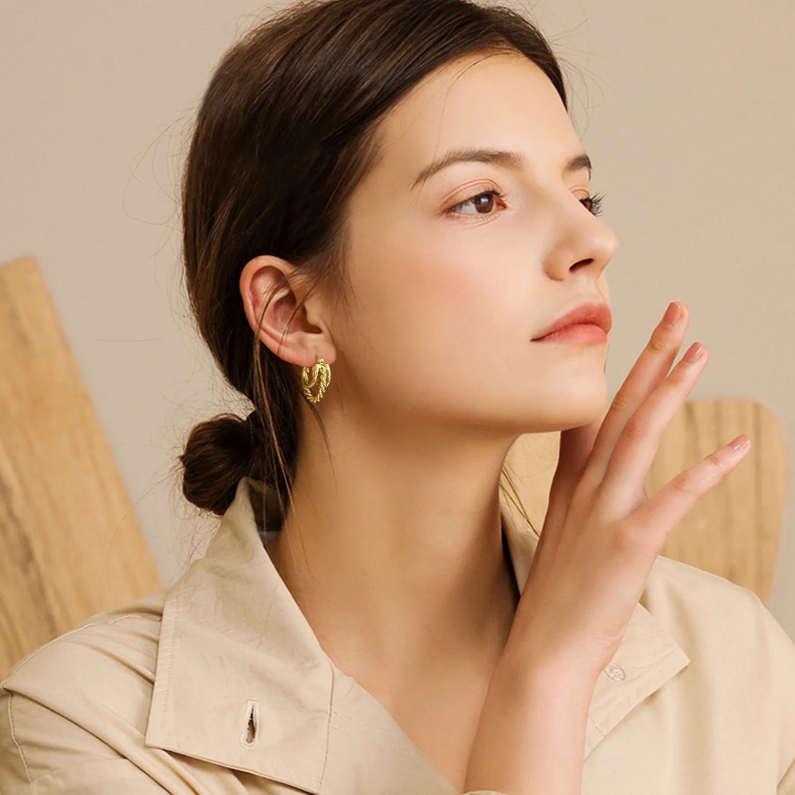 Trendy Stainless Steel Hoop Earrings for Women | Gold Plated Layered Huggie Earrings