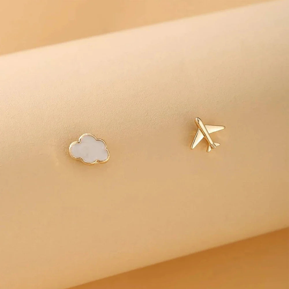 Fashion Cute Cloud Airplane Small Earrings | Creative Sweet Dripping White Earrings for Women