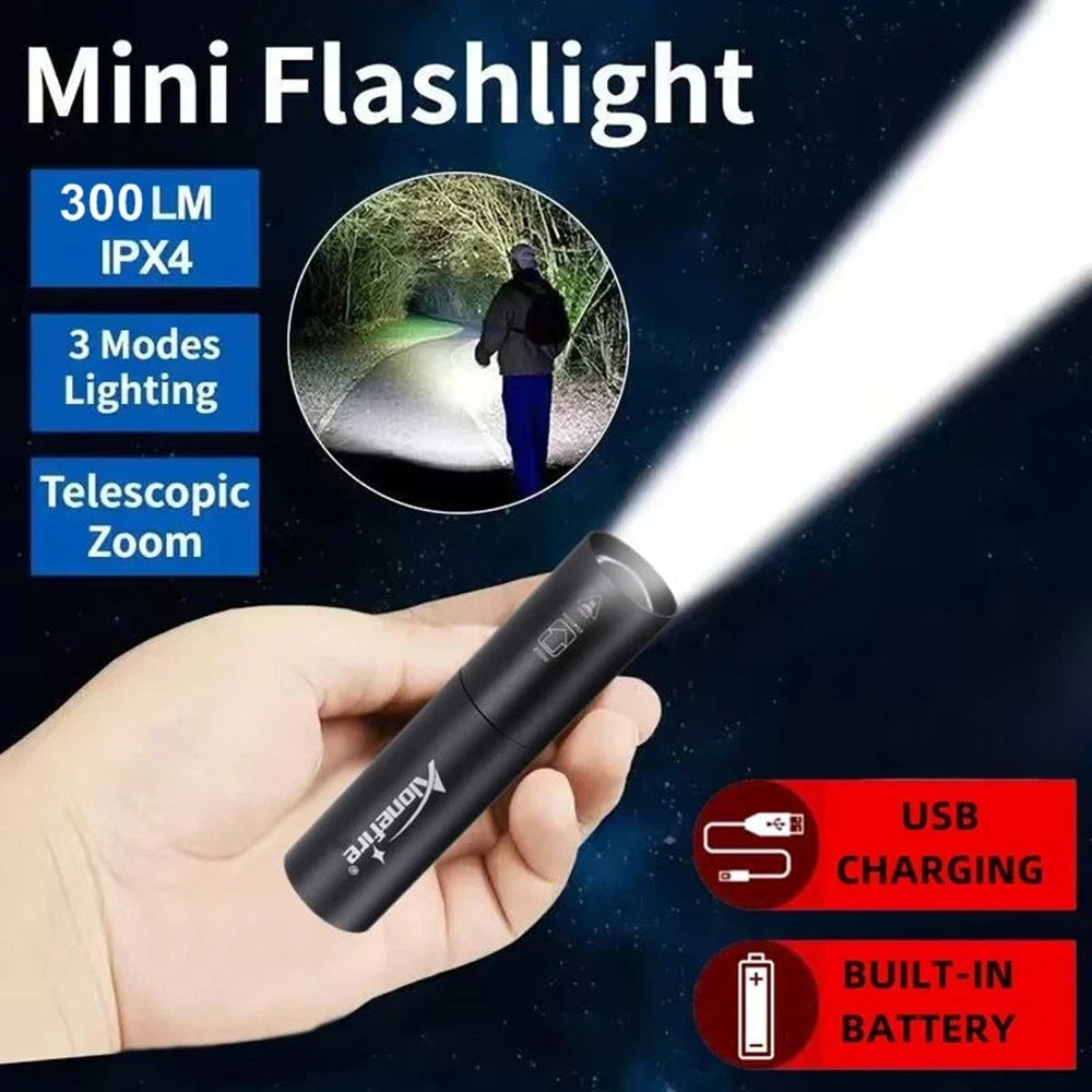 Mini Zoom Rechargeable Flashlight | Compact EDC Light for Camping and Emergencies