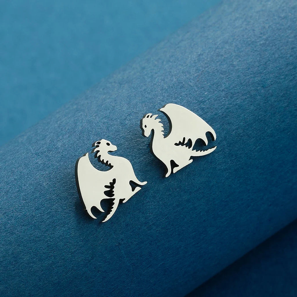 Kinitial Stainless Steel Dragon Earrings | Dainty Punk Animal Stud Jewelry for Women