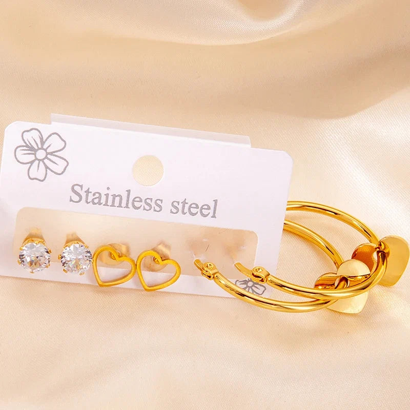 316L Stainless Steel 6 Piece Earring Set | Circle Heart Star Flower Pendant Earrings for Women