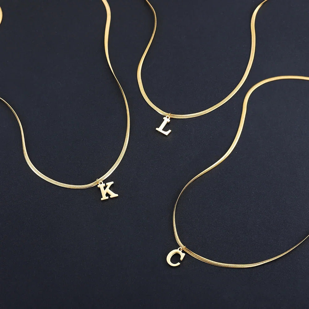 Gold Letter Initial Pendant Necklace | Stainless Steel Snake Chain Jewelry for Women