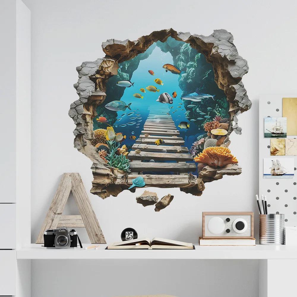 3D Underwater World Wall Stickers | Boys Room Ocean Decor Set