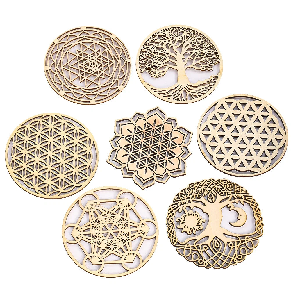 Wooden Sacred Geometry Wall Hanging | Rustic Yoga Meditation Decor