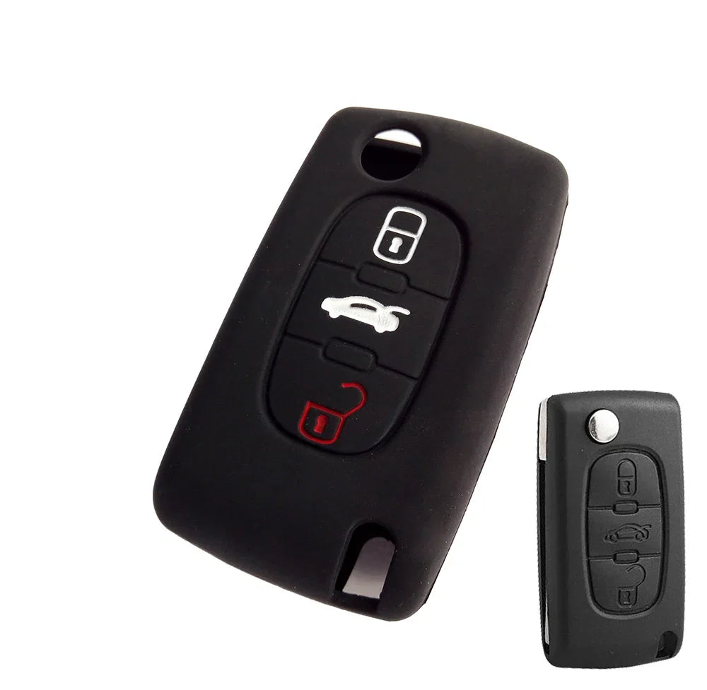 XUKEY Silicone Key Cover Case Fob Holder for Citroen Peugeot Cars | 2/3 Button Flip Key Protector