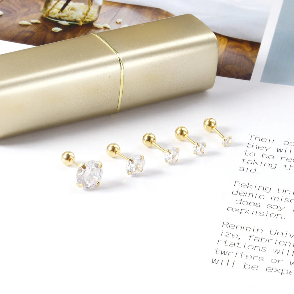 LUXUSTEEL Crystal Zircon Stud Earrings | Screw Back Round CZ Earrings for Men Women