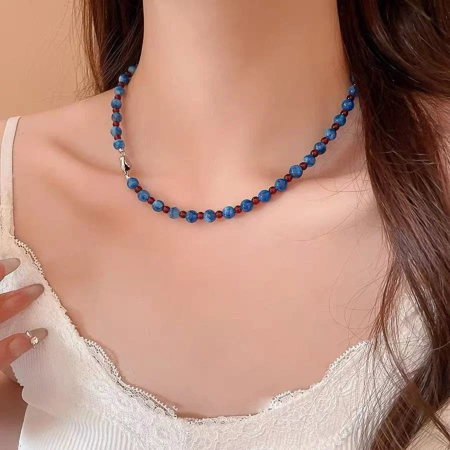Blue Agate Stone Short Necklace | 2025 Trendy Collarbone Jewelry for Women