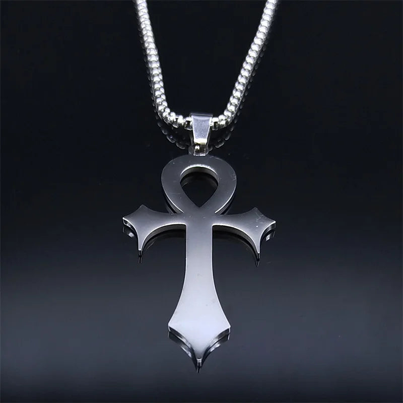 Stainless Steel Ankh Cross Pendant Necklace | Gothic Symbol of Life Jewelry
