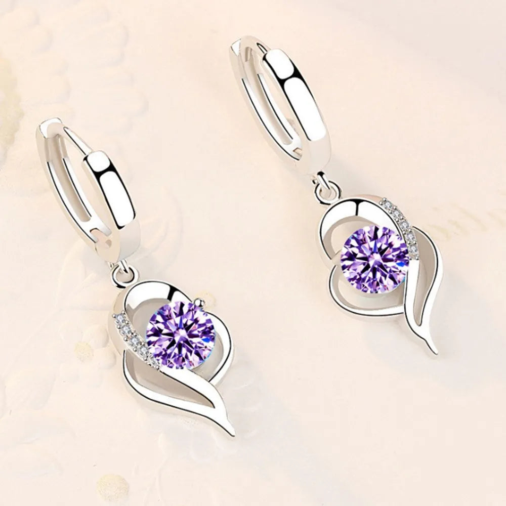 925 Sterling Silver Crystal Zircon Drop Earrings | Heart-Shaped Fashion Jewelry for Women