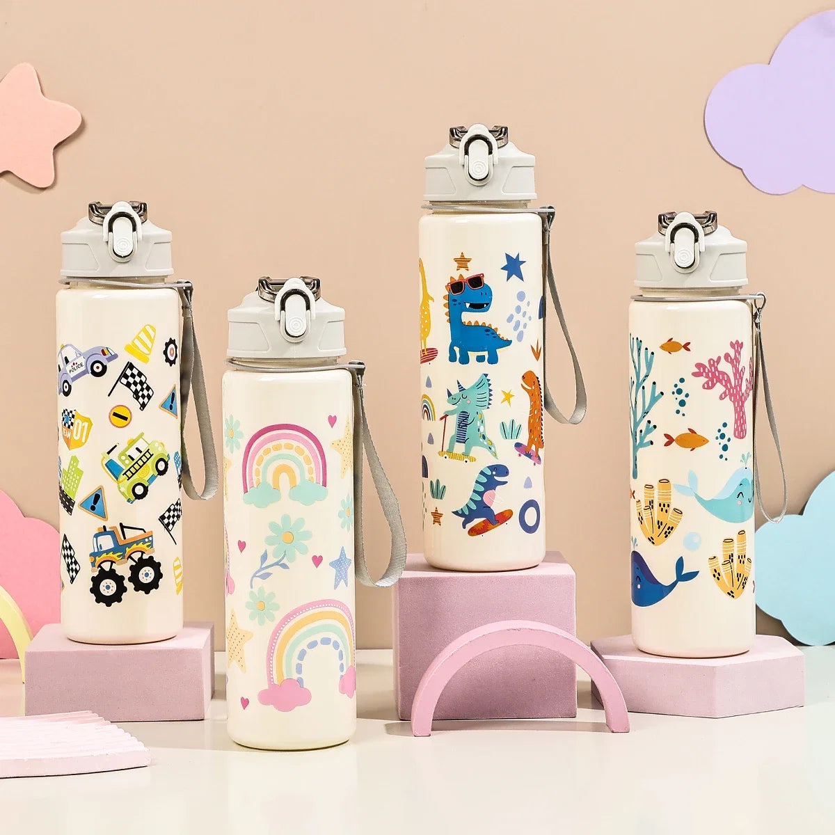 Little Dinosaur Straw Cup | 800ml Large Capacity Water Bottle for Students and Girls