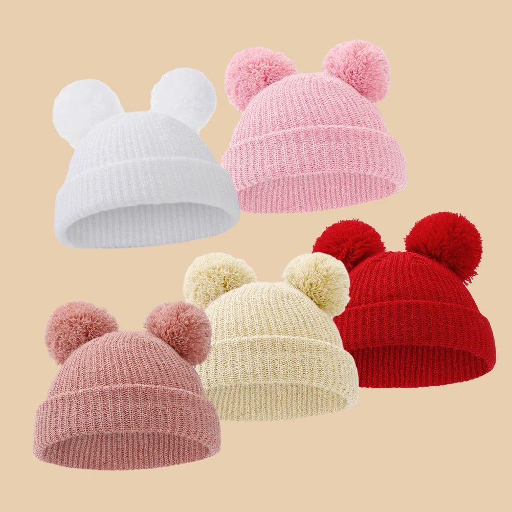 0-12M Solid Knitted Cute Pom Pom Cap | Newborn Baby Turban Hat