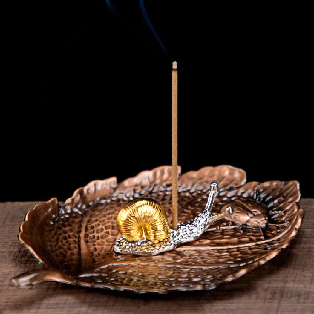 Leaf Snail Incense Burner | Antique Metal Incense Plate for Living Room