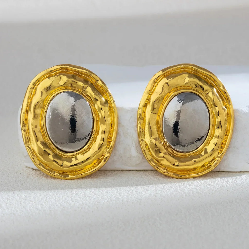 Oversize Glossy Round Circle Stud Earrings | Gold Plated Thick Hoop Jewelry