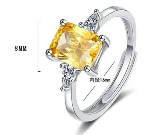 Emerald Cut Citrine Ring | 925 Sterling Silver 3 Stone Wedding Jewelry for Women