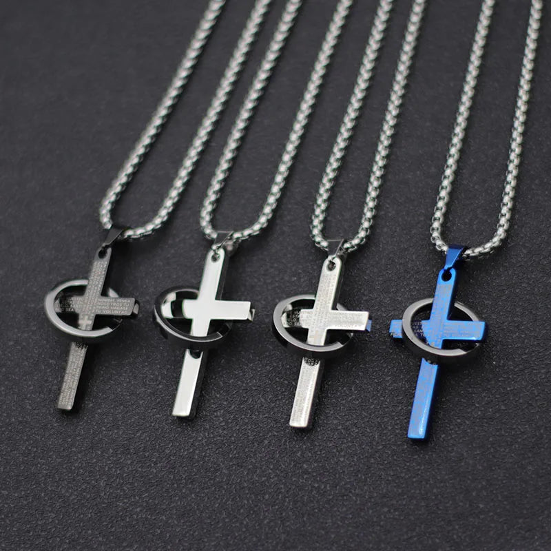 Simple Cross With Circle Pendant Necklace | Stainless Steel Christ Cruz Chain for Men and Boys