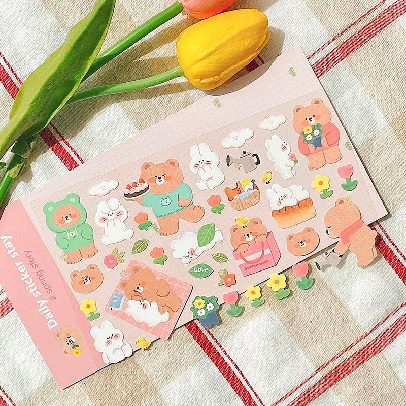 BONITO Kawaii Rabbit Bear Sticker Set | Cute Journal Decor