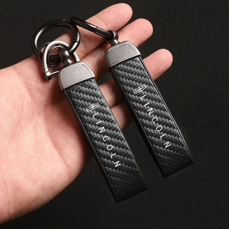Carbon Fiber Style Car Keychain | Microfiber Leather Key Ring for Lincoln Navigator
