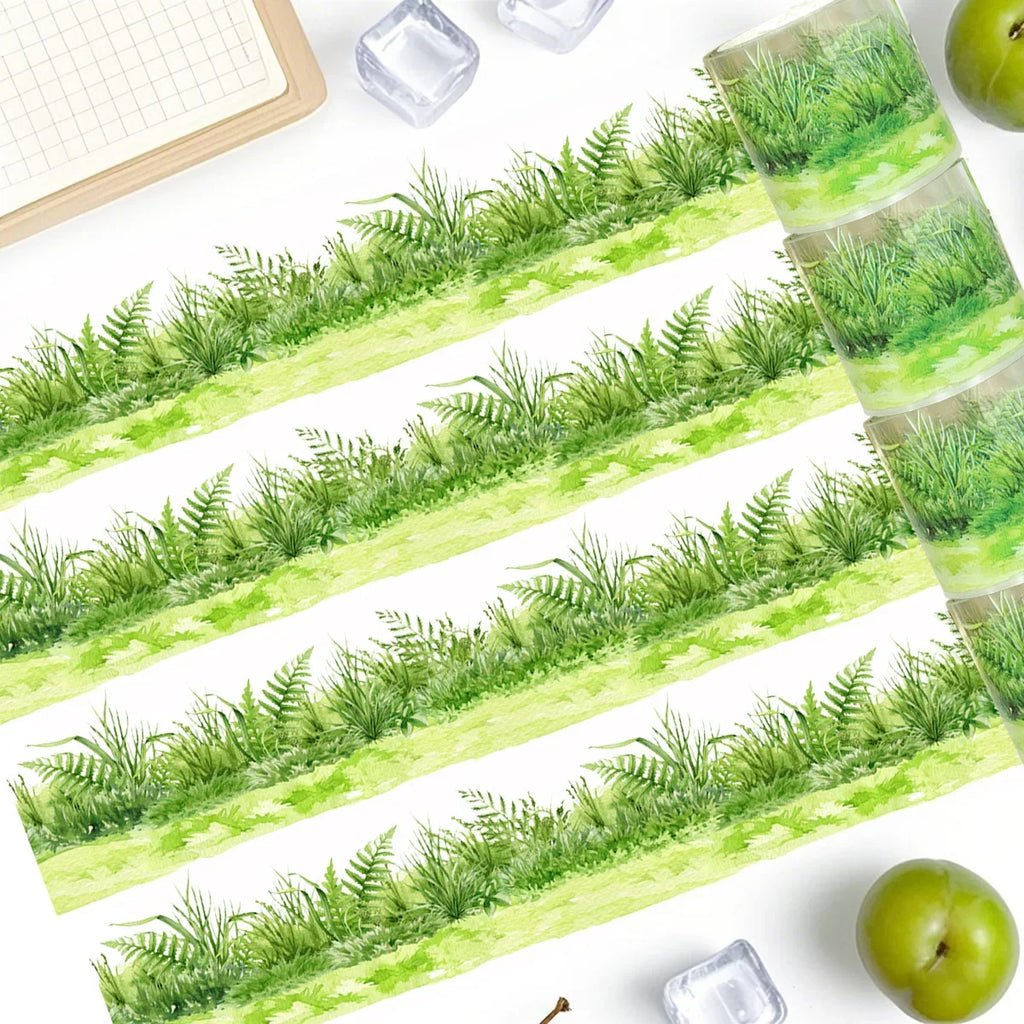 PET Grass Plant Landscape Tape | Decorative Adhesive Tape for Scrapbooking and Junk Journal Crafts