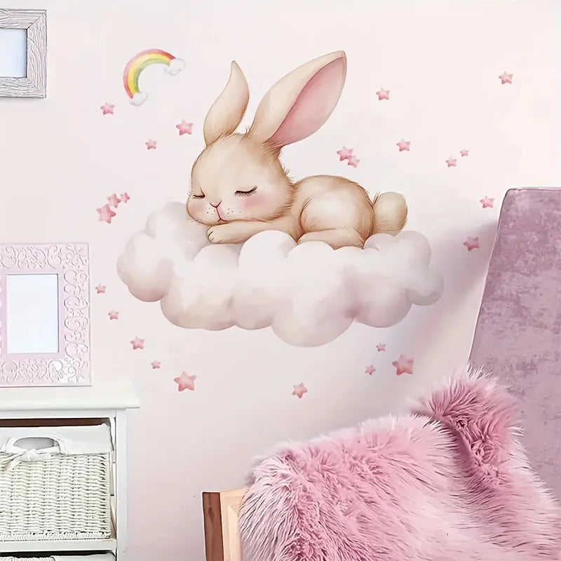 1 Modern Watercolor Sleeping Rabbit Wall Sticker | Pink Room Decor