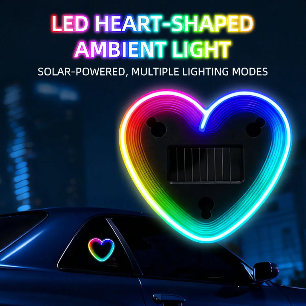 Solar Powered Heart Neon Light | Car Ambient LED Lamp