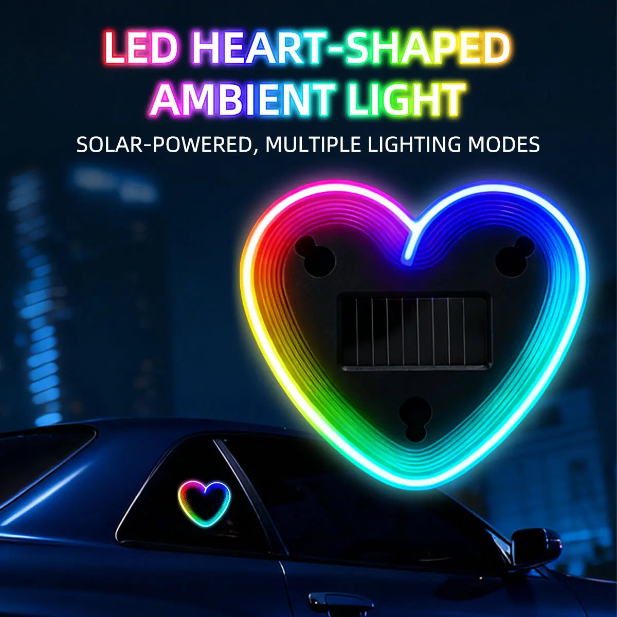Solar Powered Heart Neon Light | Car Ambient LED Lamp