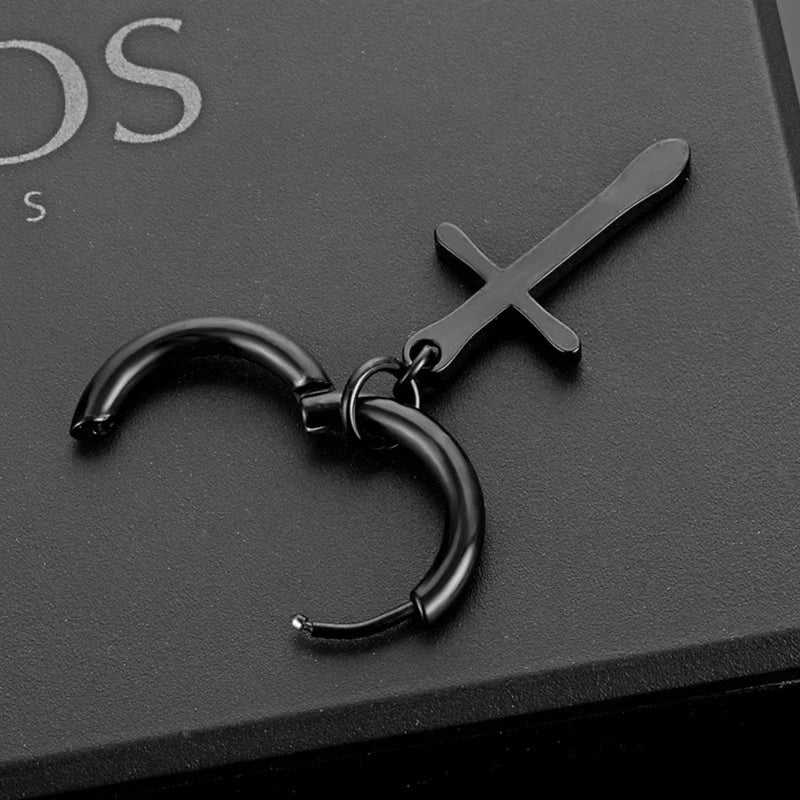 Vintage Punk Stainless Steel Stud Earrings for Men Women | 1 Pair Black Earrings Set