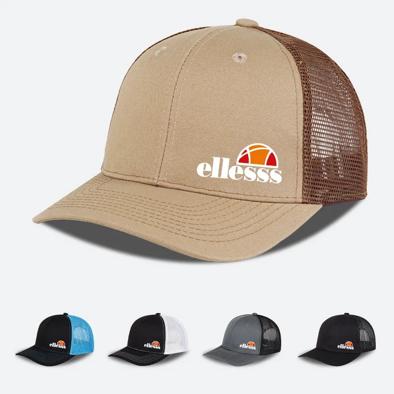 Breathable Mesh Trucker Hat with Ellessss Print | Adjustable Snapback for Outdoor Sun Protection