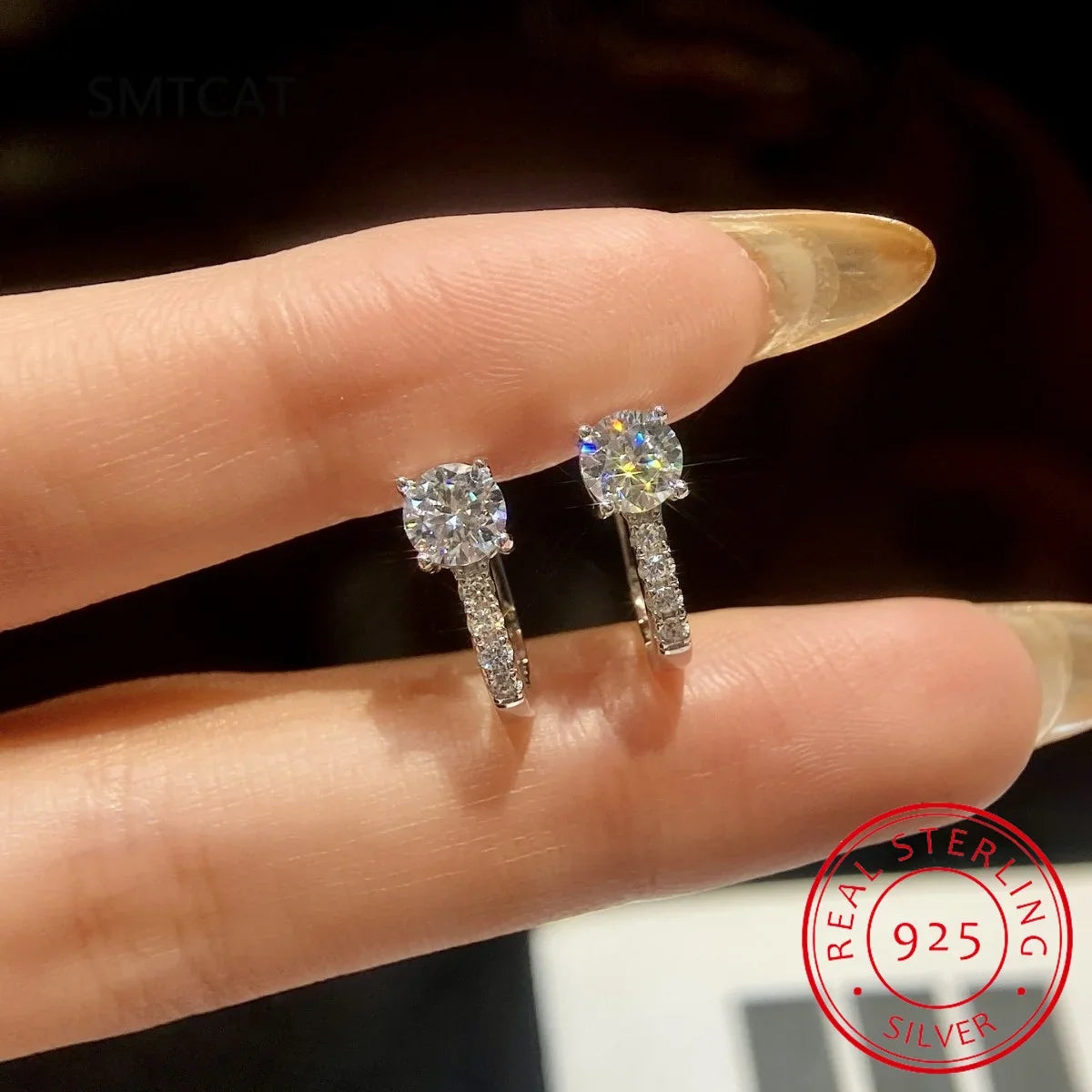 0.5ct Moissanite Stud Earrings for Women | 925 Sterling Silver Huggies
